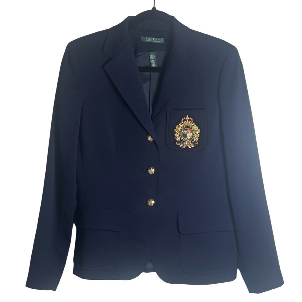 Lauren Ralph Lauren Navy Iconic Wool Crested Blazer Size 4 Old Money Preppy